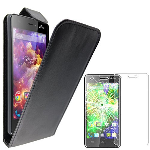 ebestStar - Coque Compatible avec Wiko Highway Signs Etui Housse PU Cuir Rabat Flip, Noir + Film Protection écran Verre Trempé [Appareil: 138 x 68 x 7.6mm, 4.7'']