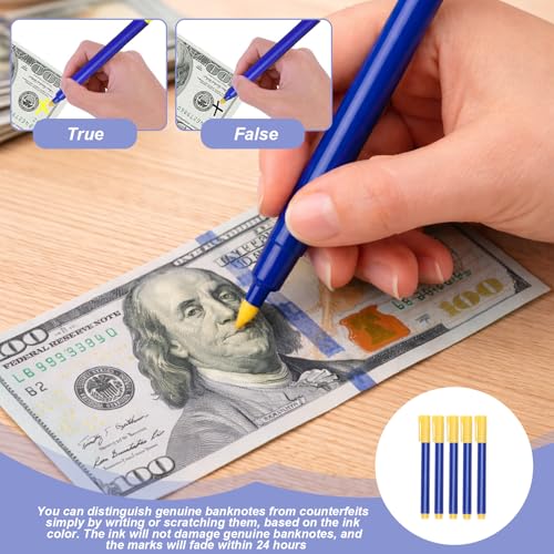 Blaue Geldscheinprüfer Stift, Geldprüfstift,Falschgeld Prüfer Stift,Kompatibel Mit Verschiedenen Banknoten,Darunter Usd,Eur,Gbp, Jpy Und Krw (5er-Pack)