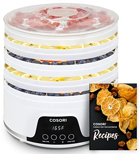 COSORI Food Dehydrator for Jerky, 350W Dryer Machine with 5 BPA-Free Trays, up to 48H Timer, 165°F Temperature Control, for Fruit, Meat, Dog Treats, Herbs, and Mushroom, 50 Recipes, Auto Shut Off