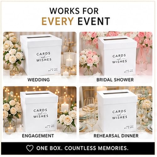 Caja de tarjetas de boda blanca Andaz Press de 25x25x25 cm para sobres y deseos 7