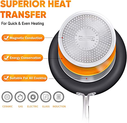 Michelangelo Frying Pan With Lid, Nonstick 8 Inch Frying Pan With Ceramic Titanium Coating, Copper Frying Pan With Lid, Small Frying Pan 8 Inch, Nonstick Frying Pans, Small Copper Skillet - 8 Inch #TOP2