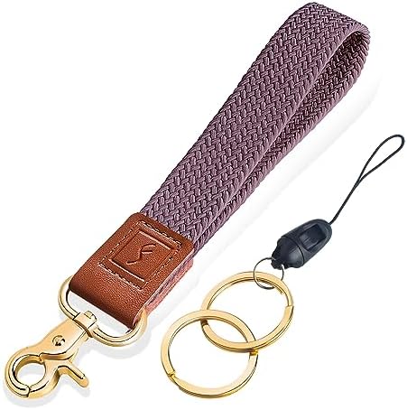 BuitBoll Stretchy Keychain Wristlet – Elastic Key Strap With D-Ring For Keys, Wallet, ID, Red, Small
