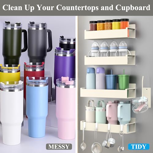 Image of HuggieGems Magnetic Water Bottle Holder for Refrigerator, Cup Holder Organizer for Stanley and Tumbler for Kitchen, 4 Pack, Cream White