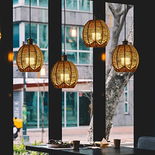 Doitool Woven Pendant Light Shade, Woven Lampshade, Rattan Lamp Shade Cover, For E27 Bulb Socket Restaurant Home Decoration Warmth Atmosphere Flush Mount 2Pcs #TOP5