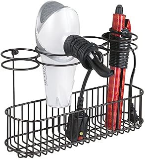 mDesign Hair Dryer Holder  Bathroom Hair Straightener and Blow Dryer Storage  Metal Hanging Basket for Heated Appliances  Silver