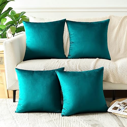 Sungeek Set of 4 Decorative Cushion Covers Solid Soft Velvet Pillow Covers with Invisible Zipper Square Throw Pillow Cases for Sofa Car Patio Bedroom Living Room 45x45cm Blue Green - Cosy Home Interiors Sungeek Set of 4 Decorative Cushion Covers Solid Soft Velvet Pillow Covers with Invisible Zipper Square Throw Pillow Cases for Sofa Car Patio Bedroom Living Room 45x45cm Blue Green - Image 2