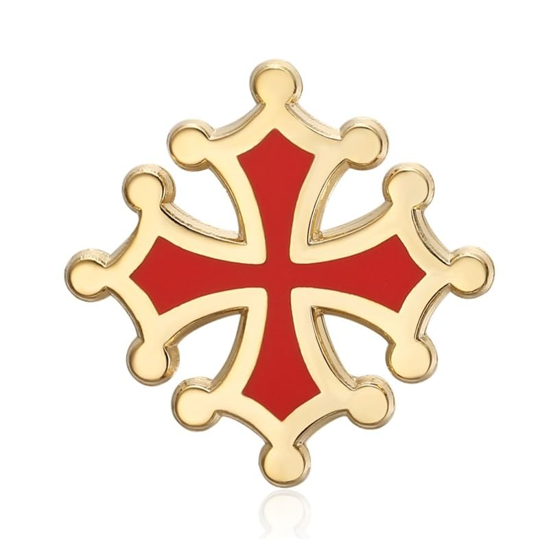 BOBIJOO Jewelry - Pin's Croix Occitane du Languedoc 25mm - Finition or et émail rouge - Symbole régional et historique