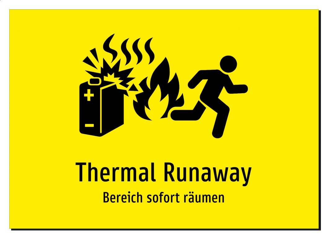 36198-DE-S-08 | Thermal Runaway - Bereich sofort räumen | Aluminiumschild A3, 420 x 297mm | mit Symbolgrafik und Text