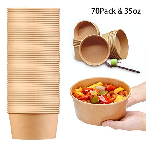 35 Oz Large Paper Bowls, 70 Pack Disposable Soup Bowls Plastic Free Party
