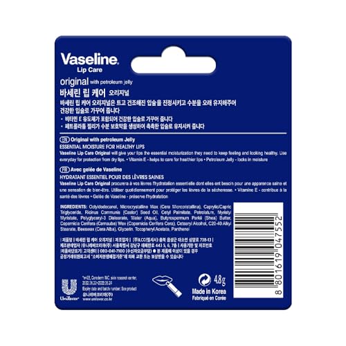 Image of Vaseline Lip Care | Original Lip Balm Stick | up to 48Hr moisturization | with petroleum jelly & vitamin E | made in South Korea | 4.8g
