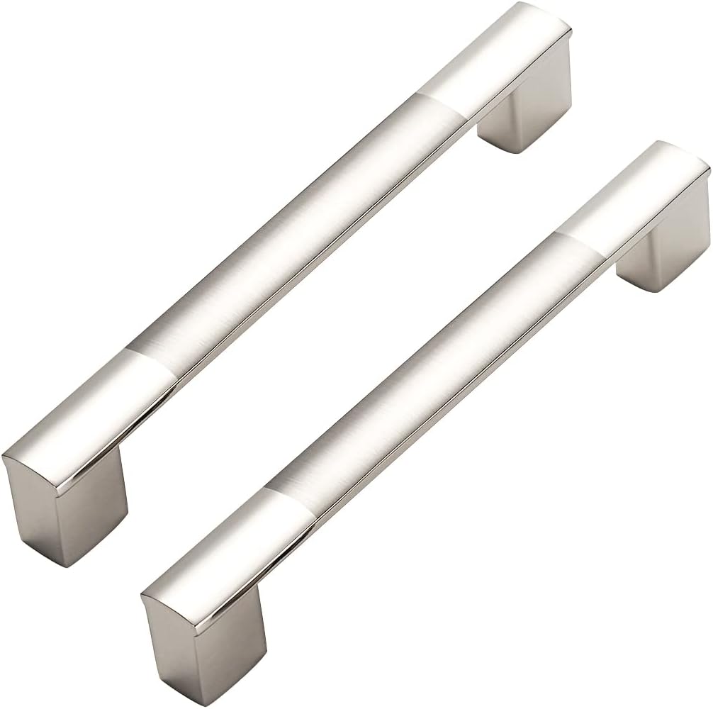 6" Bi-Color Chrome/Satin Nickel Kitchen Cabinet Dresser Drawer Handle Pull Hardware, 128mm (5") Hole Centers, 70DC128, 25 Pack