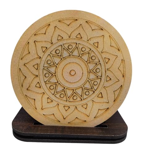 Image of DIY Mandala Art Wooden Coaster Set - Pack of 6 with Stand | Size- 4 inch | Pre-Marked for Painting | Fun Craft Kit for Kids & Adults | Ideal for Art, Gifts & Home Decor (DIY Cost 002)