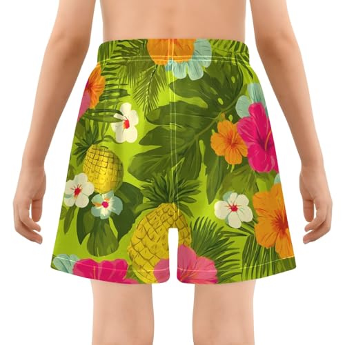 Bolaz Toddler Boys Swimwear Swim Trunks with Compression Liner 4T Hibiscus Pineapple Green3