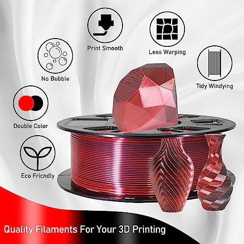Image of MIKA3D Silk Red Black 2 Color in 1 3D Printer Filament, PLA 3D Printing Filament 1.75mm Dual Color Silk Filament, 1KG 2.2lbs Bicolor Double Colors Silk Red Black PLA Coextrusion Filament