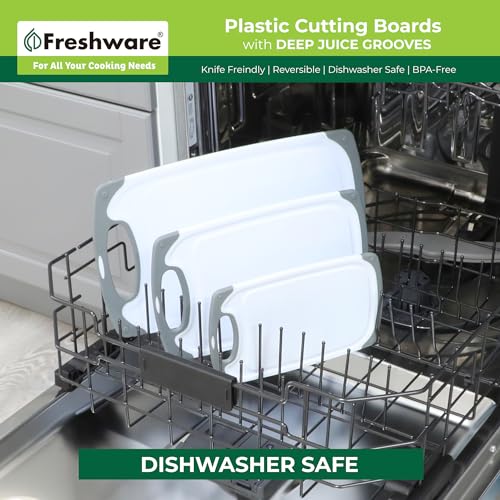 Image of Freshware Cutting Boards for Kitchen,Chopping Board with Different Sizes,Juice Grooves and Non Slip Handles - Reversible,Large Cutting Board Set - Dishwasher Safe - Gray,3 Count (Pack of 10)
