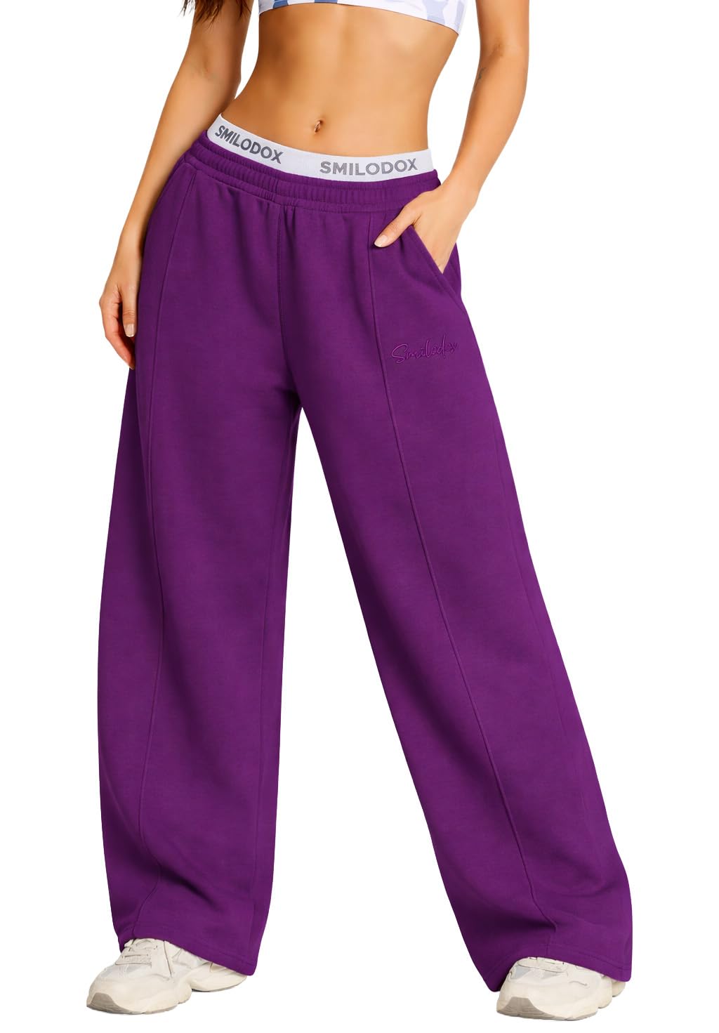 SMILODOX Jogginghose Damen Siara, Bequeme & stylische Freizeithose mit elastischem Bund und Seitentaschen, Trainingshose mit verstellbarem Beinabschluss im Oversize Fit, Für Fitness, Yoga & Freizeit
