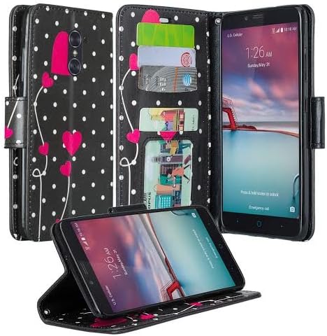 ZTE ZMAX Pro Case, ZTE Blade X Max Case, ZTE Grand X Max 2, ZTE Imperial Max, ZTE Max Duo LTE Case, Wrist Strap[Kickstand] Pu Leather Wallet Case with ID&Credit Card Slot for ZMax Pro - Polka Dots