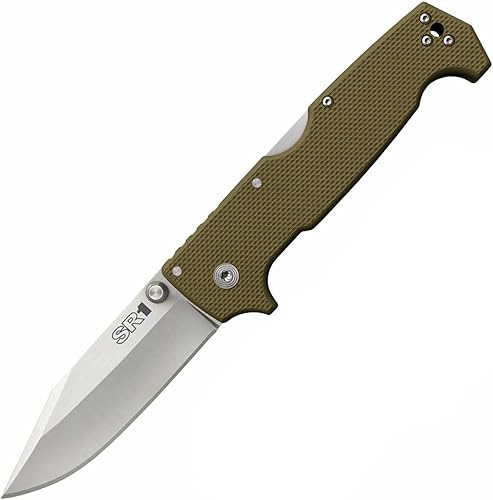 Cold Steel SR1 S35VN Cuchillo plegable táctico de defensa personal con hoja G-10 de 4 pulgadas con mecanismo de bloqueo Tri-Ad y clip de