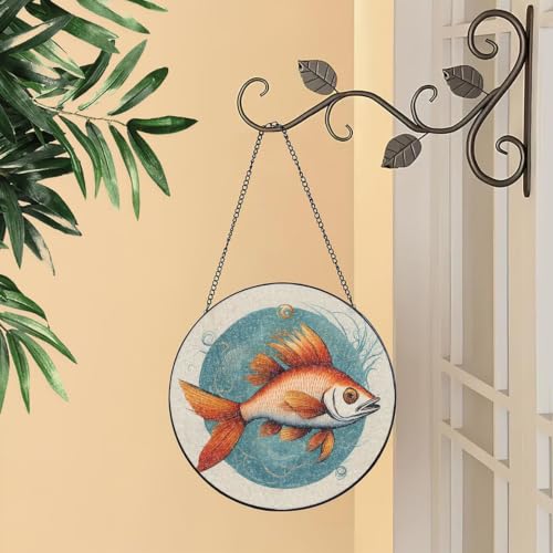 Atrapasueños de cristal pulido y adorno de jardín con grabado de peces 7