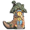 TERESA'S COLLECTIONS Garden Decor Outdoor, Boot Fairy House Garden Decor, Waterproof Resin with Solar Lights, Garden Gifts for Mom,Indoor/Outdoor,7"