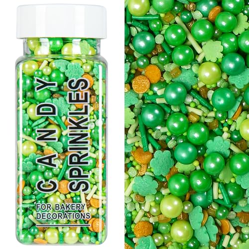 Image of St Patrick's Day Sprinkles, Green Shamrock Sprinkles for Cake Decorating | Edible Pearls, Shamrocks, Gold Coins Confetti, Jimmies, Nonpareils Mix, For Baking, Ice Cream, Cookies, Cupcake Topper