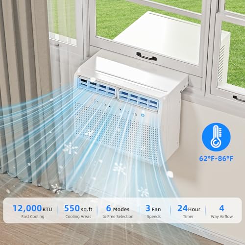 Image of Antarctic Star 12,000 BTU U-Shaped Air Conditioner Window Unit Cools up to 550 Sq.ft, Ultra Quiet Window Air Conditioner with Full Window View, Energy Saving Window AC Units, Easy to install, White