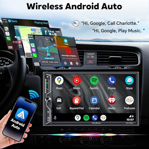Image of [QLED Screen Upgrade] 7 inch Double Din Car Stereo with Wireless Apple CarPlay and Android Auto, 240W Powerful Sound, 4.2-Channel Audio Output, Bluetooth, MirrorLink, Backup Camera, AM /FM Car Radio