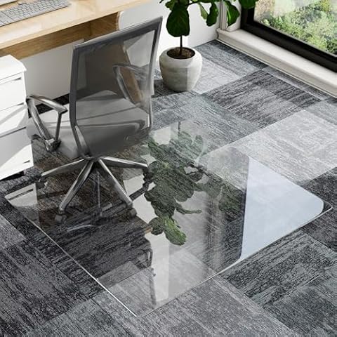 GLSLAND Irregular Tempered Glass Floor Mat - 36" x 48" Office Chair Mat for Carpet Clear Duty Hard Rolling Glass Mat 1/5" Thick for Hardwood Floor/Carpeted Floors, Clear Cover