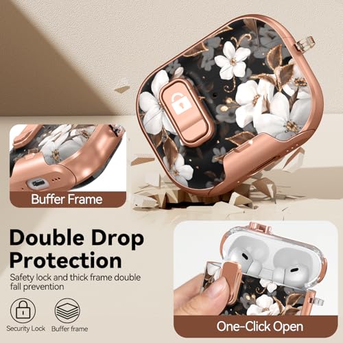 Image of for AirPods Pro 2nd /1st Case (2023-2019)-Black Gold Flower | With Safety Lock, As Phone Stand,for Women Girly,with Keychain & Clean Pen,Two-Piece Design,Wireless Charging,TPU+PC Material