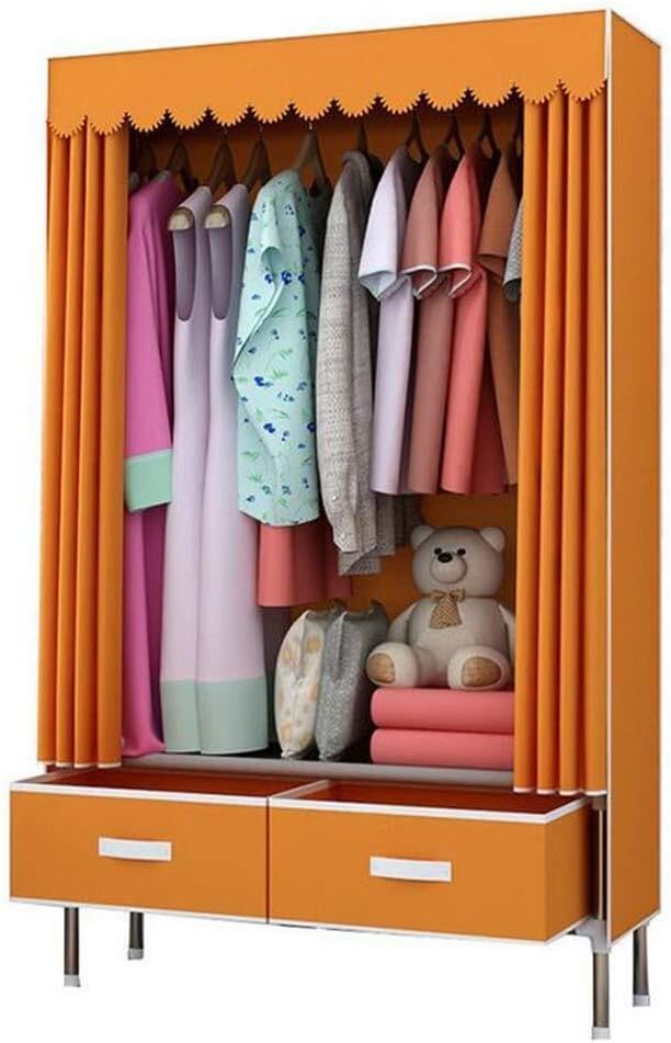 Portable Cloth Wardrobe with Hanging Rail and Storage Shelves, Non-Woven Fabric Closet