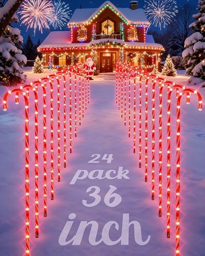 COOLWUFAN 24 Pack 36" Jumbo Candy Cane Pathway Lights for Christm...