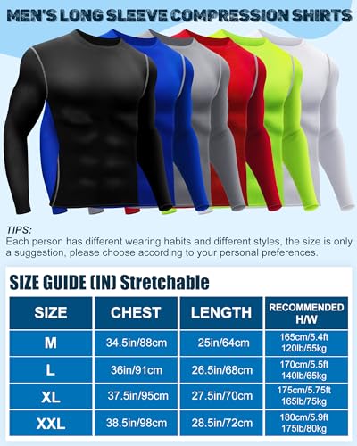 Hicarer 6 Pack Men's Athletic Compression Shirts Long Sleeve Workout Running Undershirt Thermal Sport Base Layer Top2