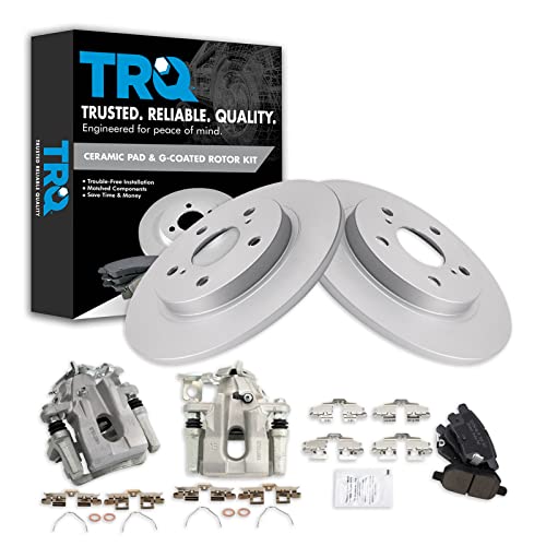 Image of TRQ Rear Brake Pad and Rotor Set Ceramic G Coated Rotors Calipers