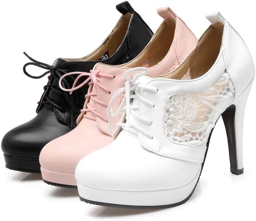 Bubumei Women Lace Up Stiletto High Heel Pumps Platform Sexy Closed Toe Court Shoes - Image 5