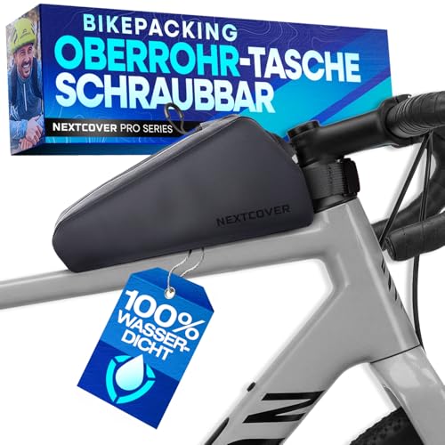 Nextcover Bikepacking Oberrohrtasche Schraubbar I 100% Wasserdicht Dank AquaShield-TPU I Kompakte Rahmentasche Fahrrad I Bikepacking Taschen für Gravelbike Rennrad MTB Top Tube Bag