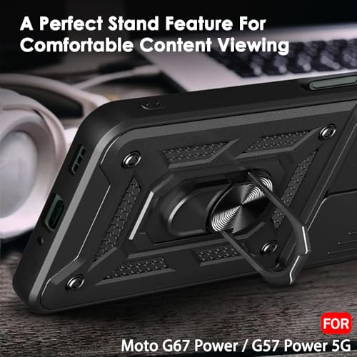 Image of TheGiftKart Tough Armor Bumper Back Cover Case for Motorola Moto G67 Power / G57 Power 5G | Sliding Camera Cover, Kickstand & Ring Holder | 360 Degree Protection Back Cover Case (PC & TPU, Black)