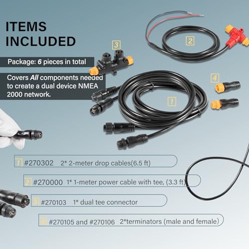 Image of NMEA 2000 Network Starter Kit for Lowrance Simrad B&G Navico Garmin Networks /Fishfinder /Chartplotter, Includes Backbone Cables丨Drop Cables丨 Tees丨 Terminators Kits, IP67 Waterproof