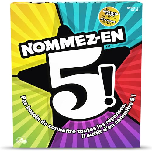 Goliath - NOMMEZ-EN-5! - Jeu de Société Délirant dès 12 Ans - Jeu de Rapidité : A Vous De Trouver Vite 5 Réponses Seul ou en Equipe - A Jouer En Famille...