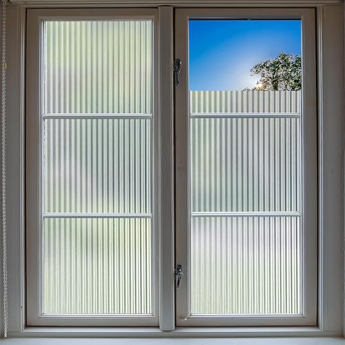 Image of WOO Home Frosted Glass Window Film & Stickers (24 X 200 Inchs) Privacy Window Cover for Home & Office - Easy Apply, UV Protection, Removable Decorative Film (Fluted Film 2 X 17 SQFT)