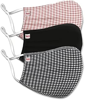 MoMo The Mask People 3 PCS Reusable Cloth Face Masks Washable Check Adjustable Cotton Face Cover with 5 Layers and 1 x Hand Sanitizer