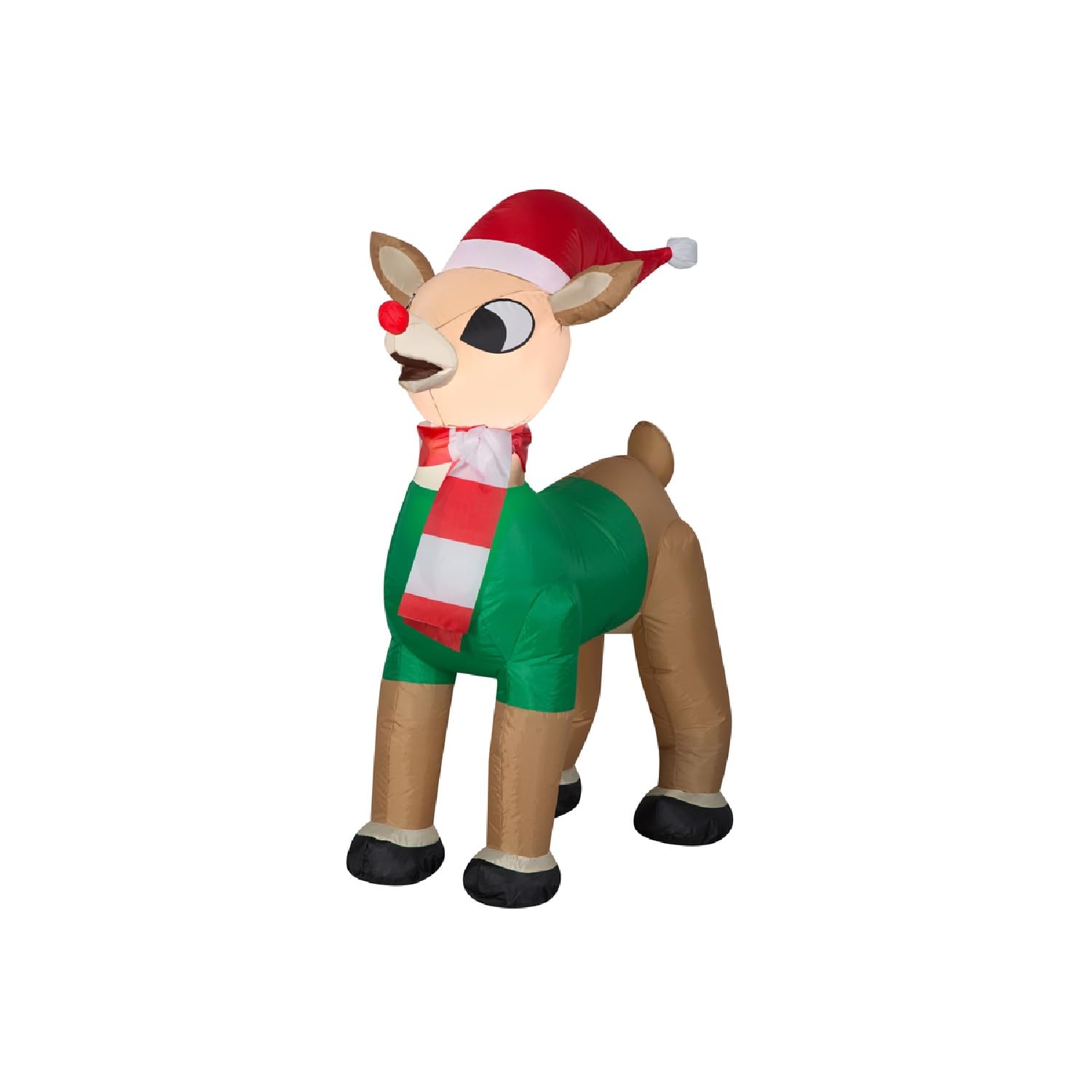 Gemmy Christmas Inflatable Rudolph The Red Nosed Reindeer in Santa Hat and Scarf, 3.5 ft Tall, Multi
