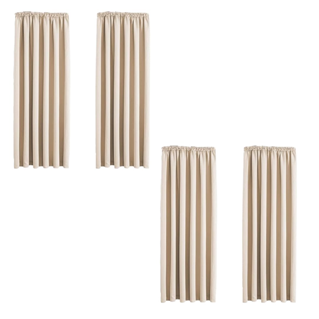 Aspire Homeware Blackout Curtains for Bedroom 46x54 Cream Curtain Privacy Protection Pencil Pleat Curtains Thermal Insulated Energy Saving Curtains for Living Room 4 Panel with Tiebacks