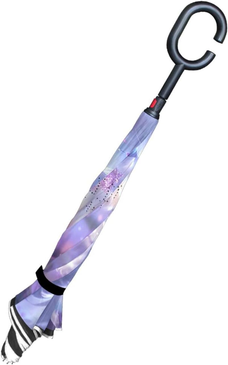 White Cat Purple Inverted Umbrellas for Rain Windproof Reverse Upside Down Golf Umbrella with C-shape Handle for Men Women