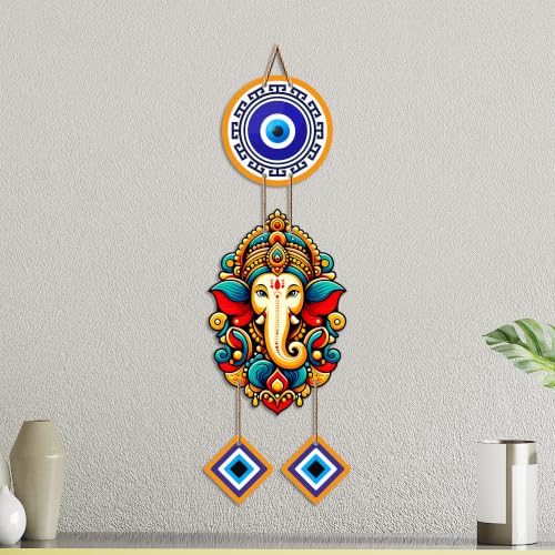 Image of Artvibes Siddhivinayak Wall Hanging with Evil Eye Protection for Home Decor | Nazar Dosh Removal Hanging for Entrance Temple Bedroom Office | Spiritual Vastu Lucky Charm Decorative Gift (WH 8565N)