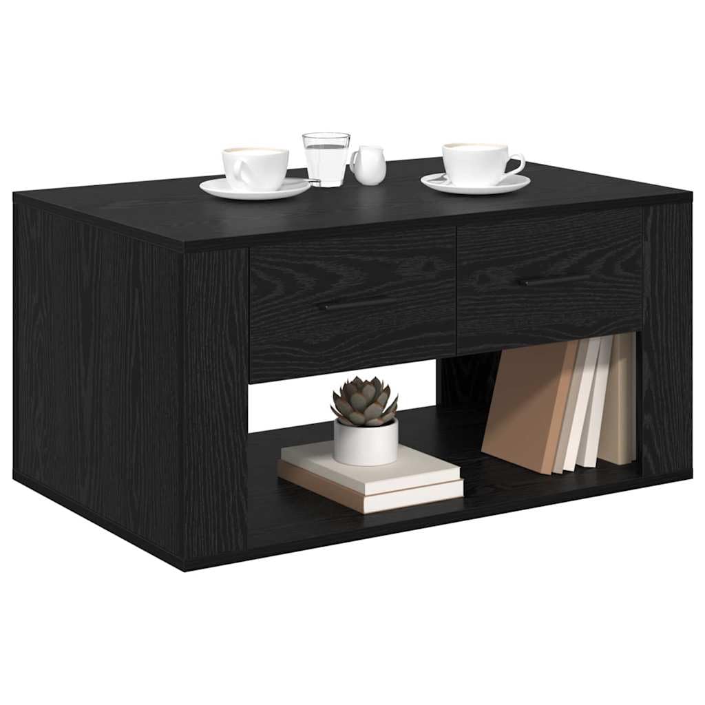 Mesa de centro con aspecto de roble negro, 80 x 50 x 40 cm, material de madera con cajón y estante, diseño moderno, resistente y duradera, para salón, sofá o dormitorio
