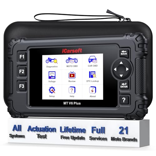 iCarsoft MT V6 Plus Herramienta Diagnóstico Bidireccional para Motocicletas, OBD2 Escáner para Motocicleta Lector de Códigos para Moto Completo de Sistemas para 21+ Marcas, Funciones de Servicio