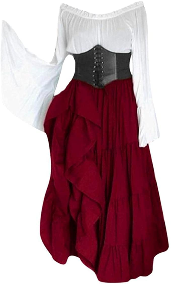 Vestido medieval para mujer, estilo retro medieval con mangas de trompeta, vestido de reina victoriana, renacentista, gótico, vestido maxi para carnaval, Halloween, fiesta de princesa
