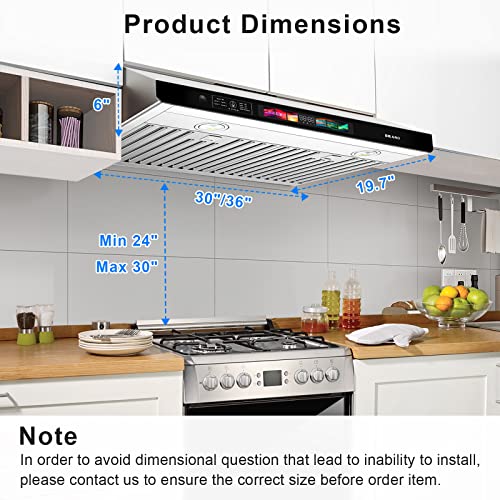 Brano Under Cabinet Range Hood 36 Inch With Voice Control, 900 Cfm Kitchen Hood Ducted Brushed Stainless Steel Vent Hood With Led Lights, Touch Control, Gesture Sensing Touchless Control, 4-Speed Fan #TOP1