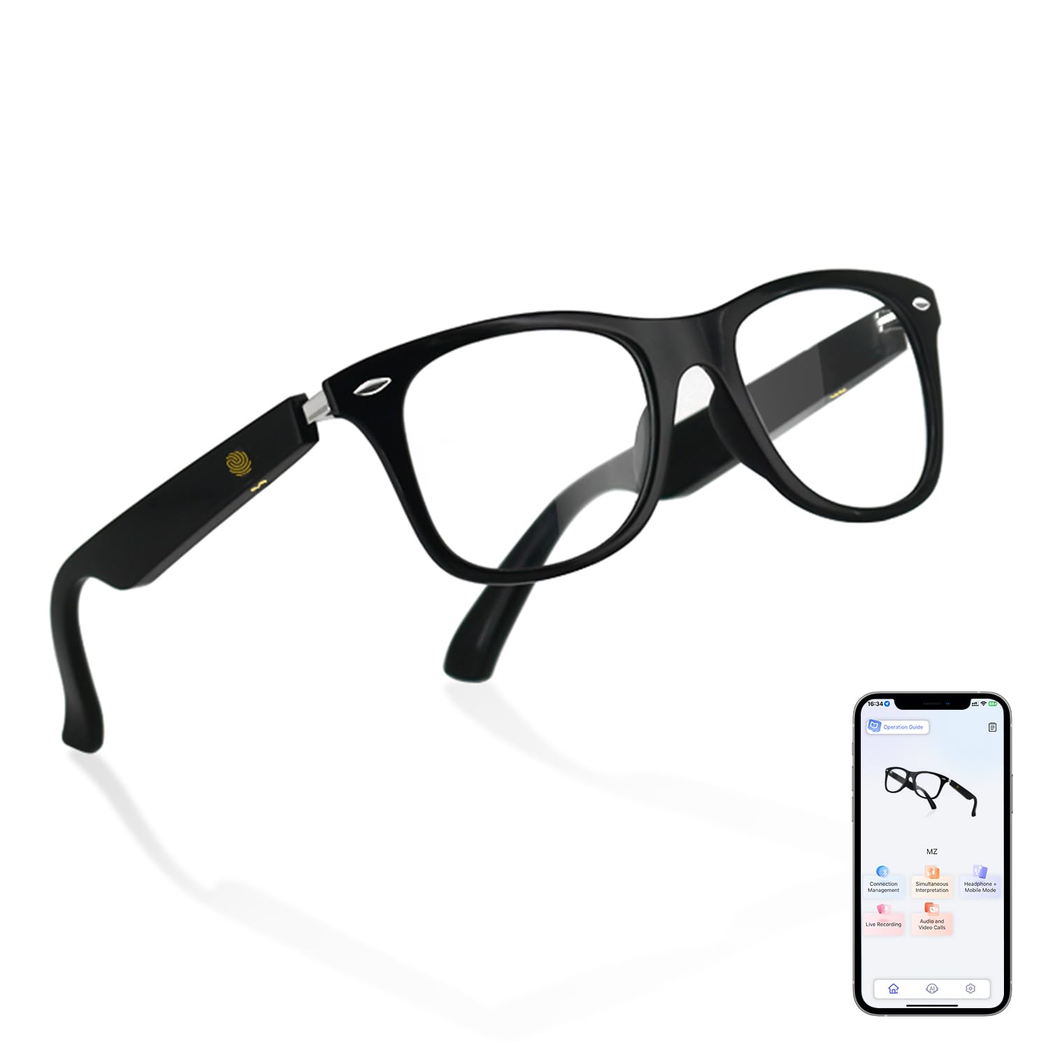 AI Translation Smart Glasses Powered by GPT Support 160 Languages Simultaneous Interpretation via APP Open-ear Audio Design Blue