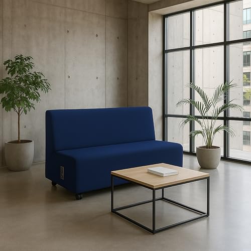 Image of FDP Pro Series Upholstered Armless Mobile Sofa with Tech Outlet, USB Charging and Locking Casters for Portability Commercial Seating for Hotel Lobby, Office, Restaurant, Waiting Room - Navy